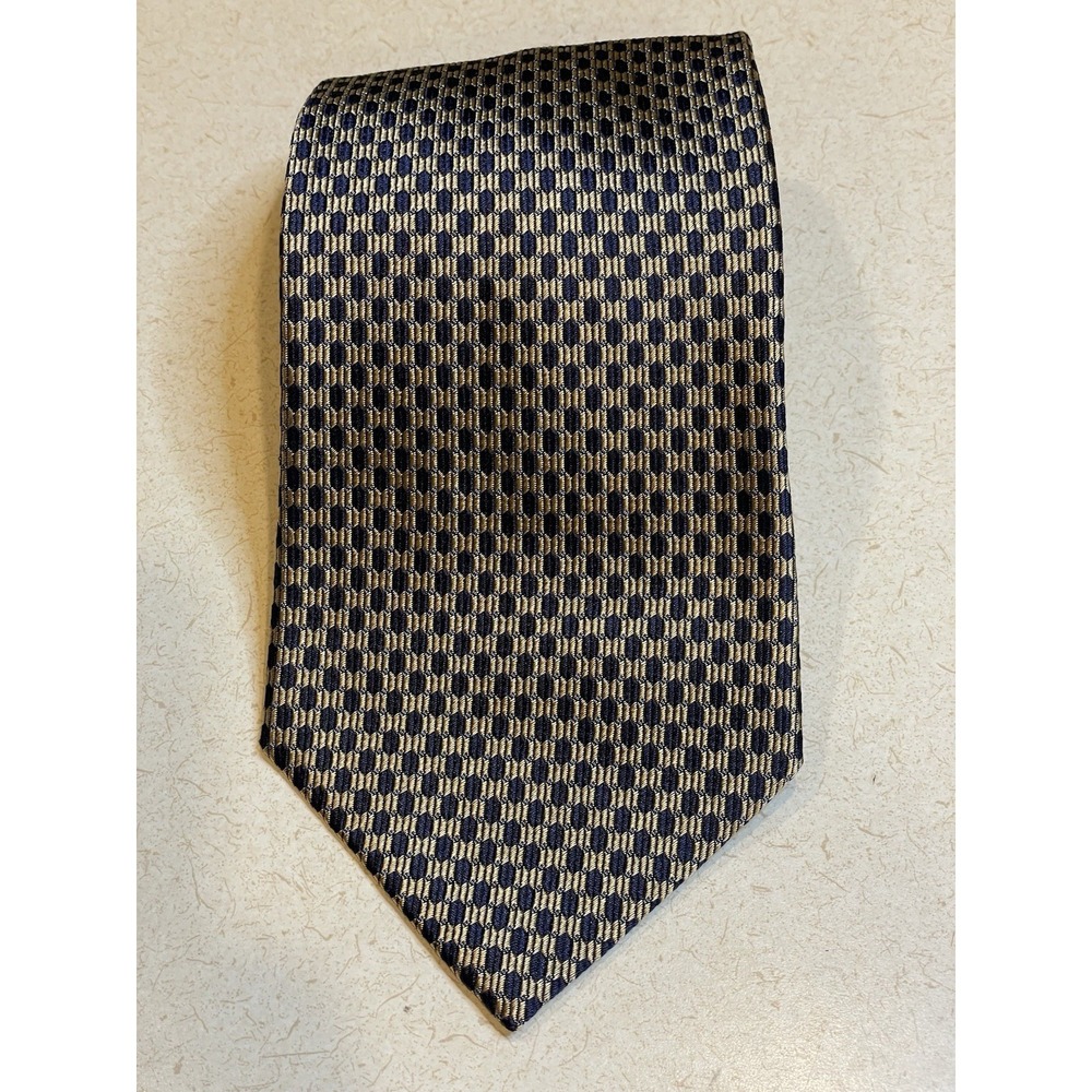 Nautica Silk Men's Necktie Navy Gold Geometric Woven Pattern Professional